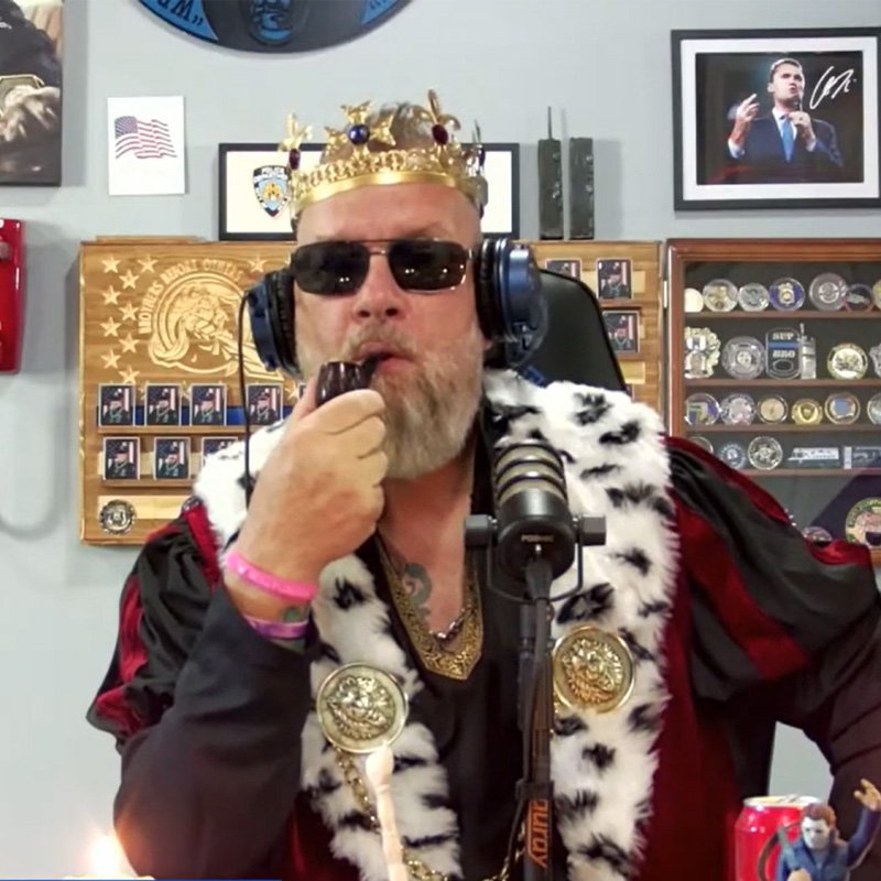 Mike with a king costume on for Halloween show.